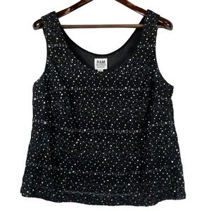 R&M Richards Womens 16W Sequin Tank Top Black Party Cocktail Evening Stretchy